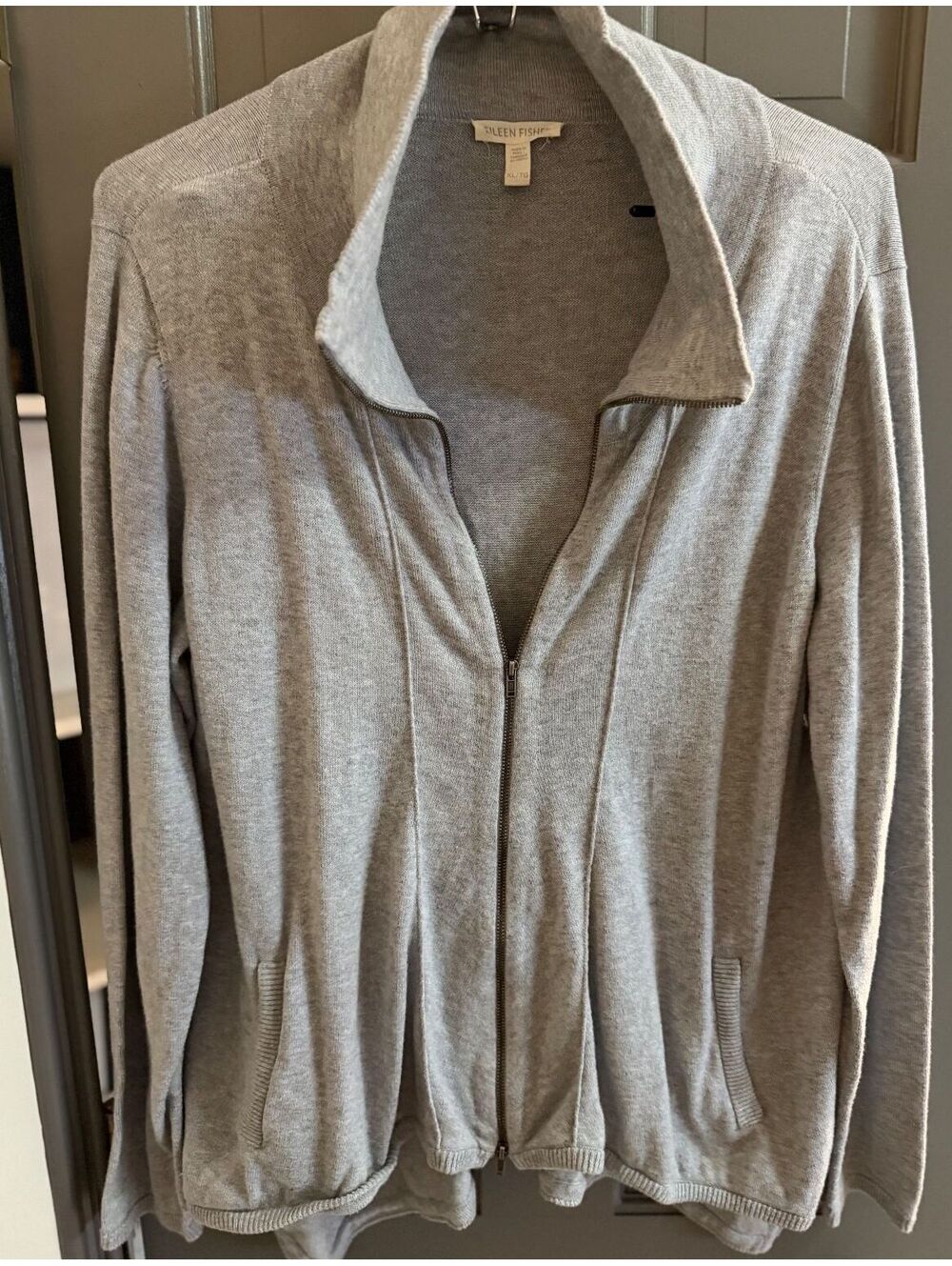 Eileen Fisher Organic Cotton Full Zip Cardigan Jacket Heather Gray XL